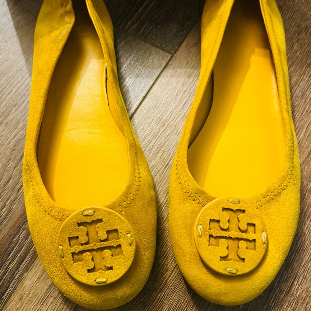 Tory Burch Yellow Suede Ballet Flats